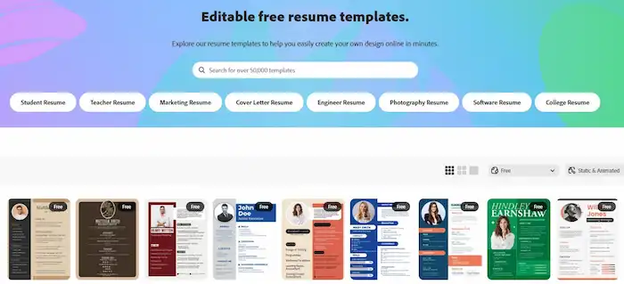 adobe resume templates