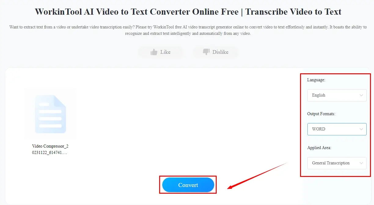 how to extract text from a youtube video using workintool online video to text converter