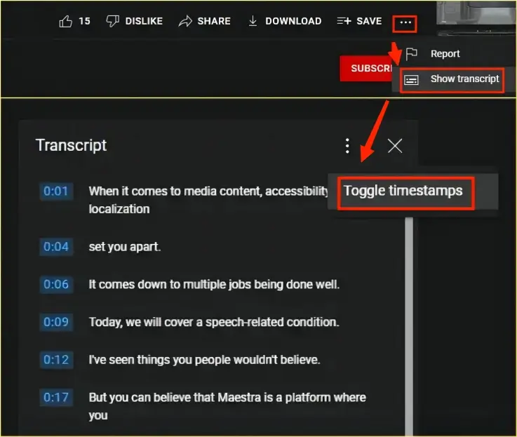 how to extract text from a youtube video using youtube built in transcription feature
