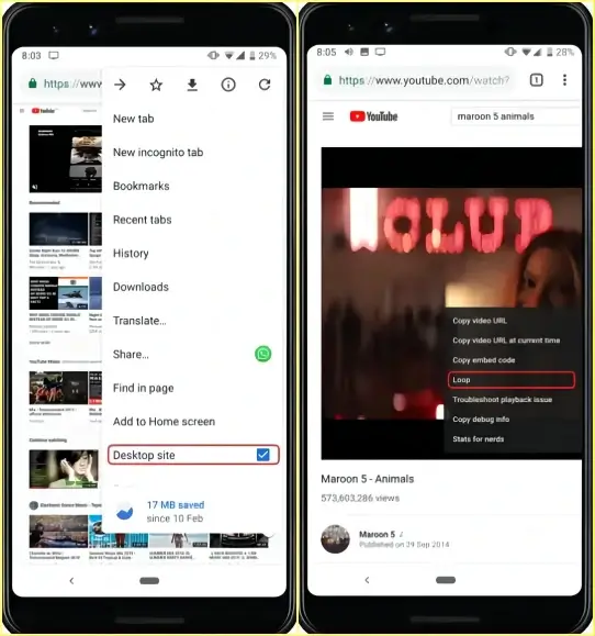 how to loop a youtube video on your phone