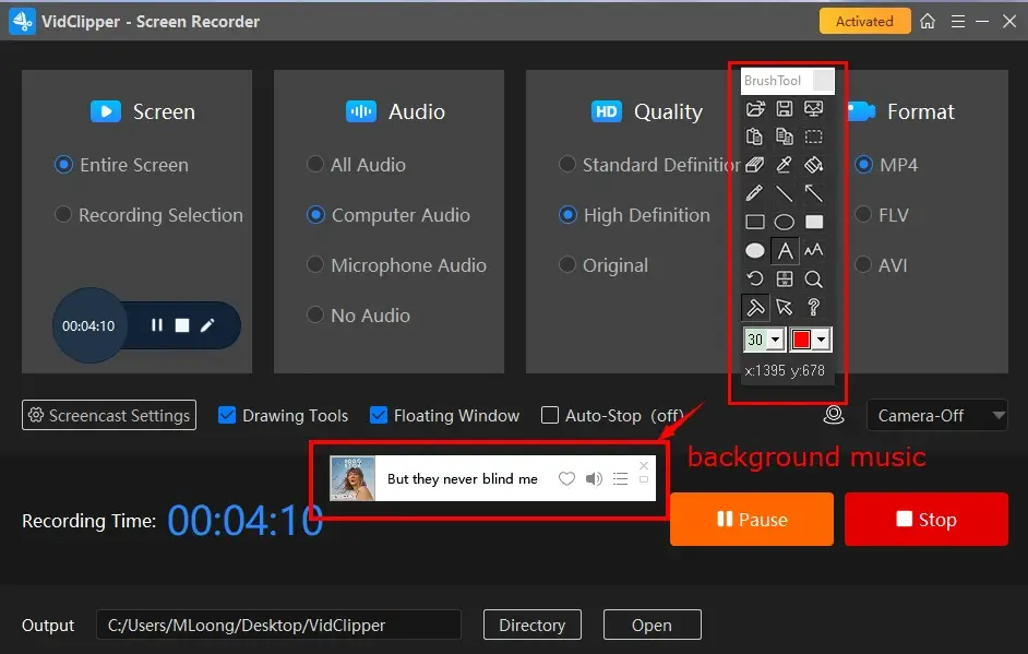 how to record a video while playing music in workintool capture screen recorder with drawing tool