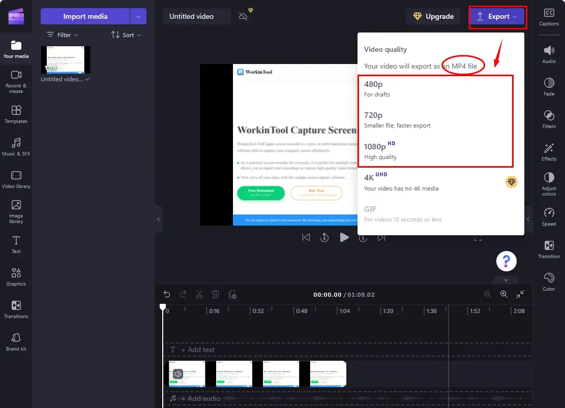 how to record an mp4 in clipchamp 4