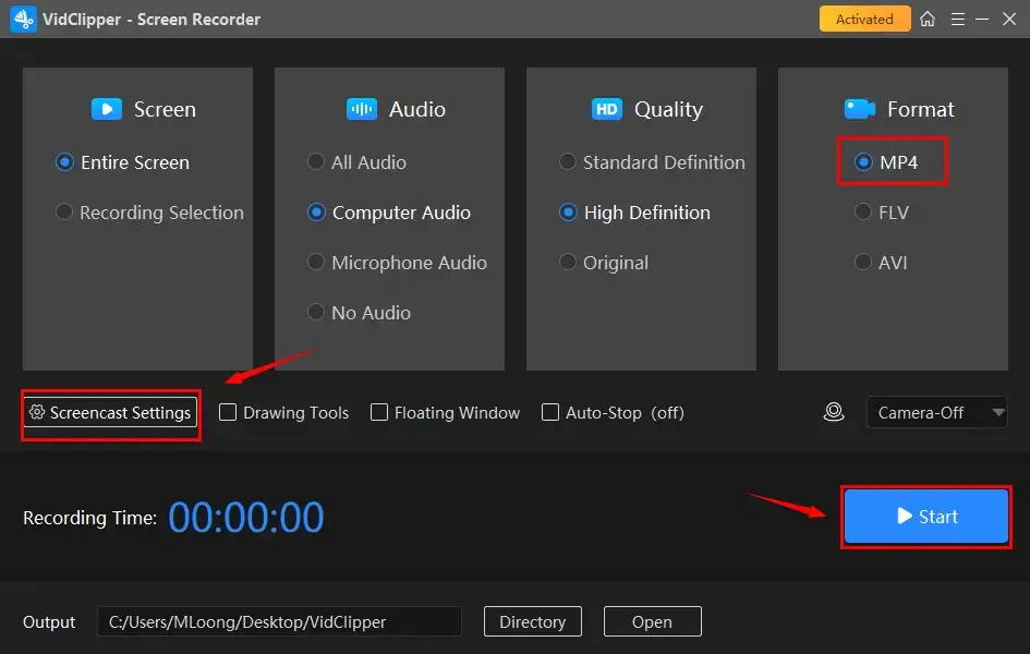 how to record an mp4 in workintool capture screen recorder