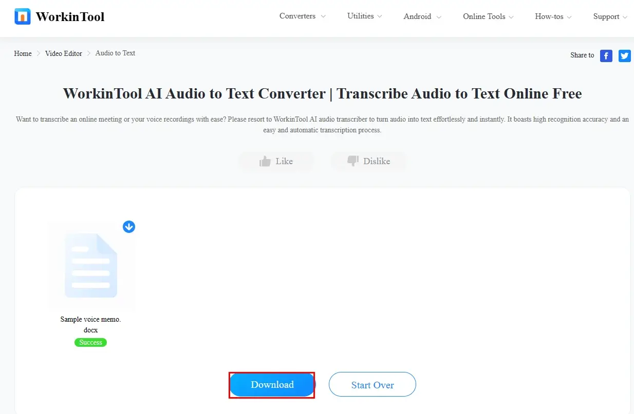 how to transcribe voice memos to text in workintool online audio transcriber 2