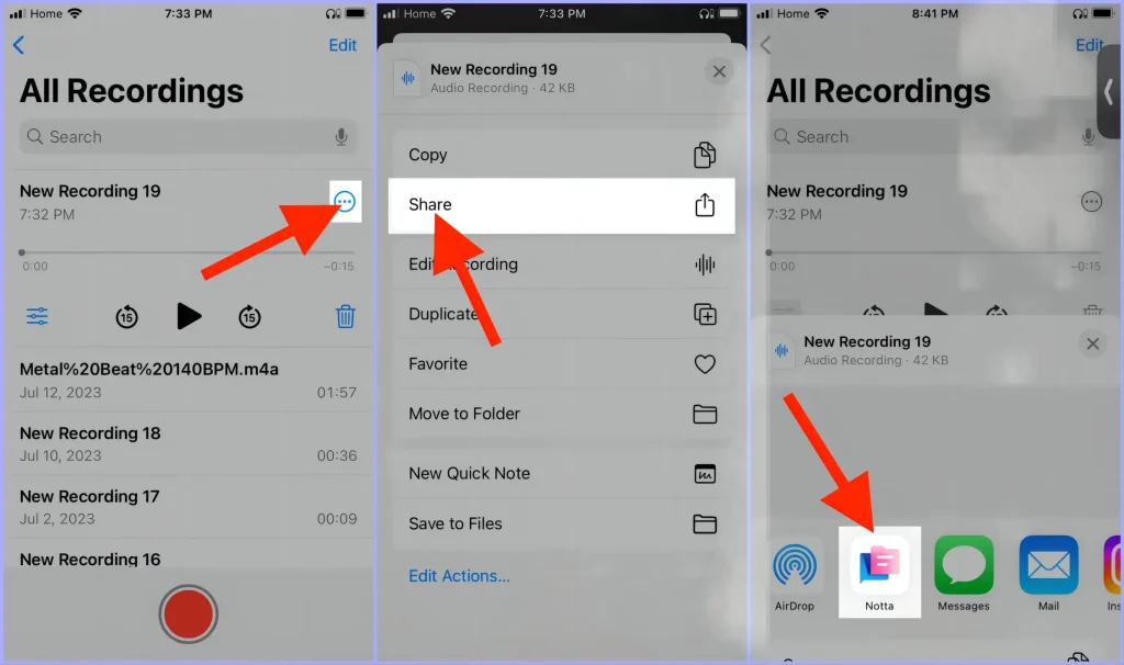 how to transcribe voice memos to text on iphone with notta 1