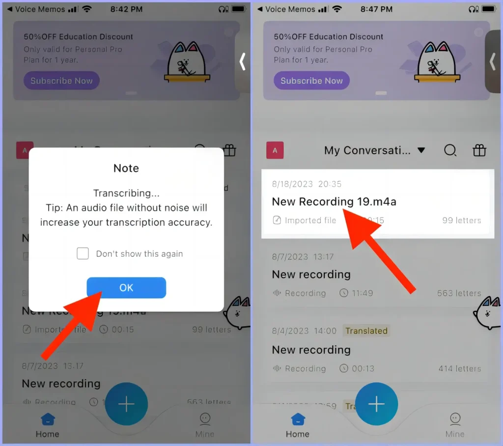 how to transcribe voice memos to text on iphone with notta 2