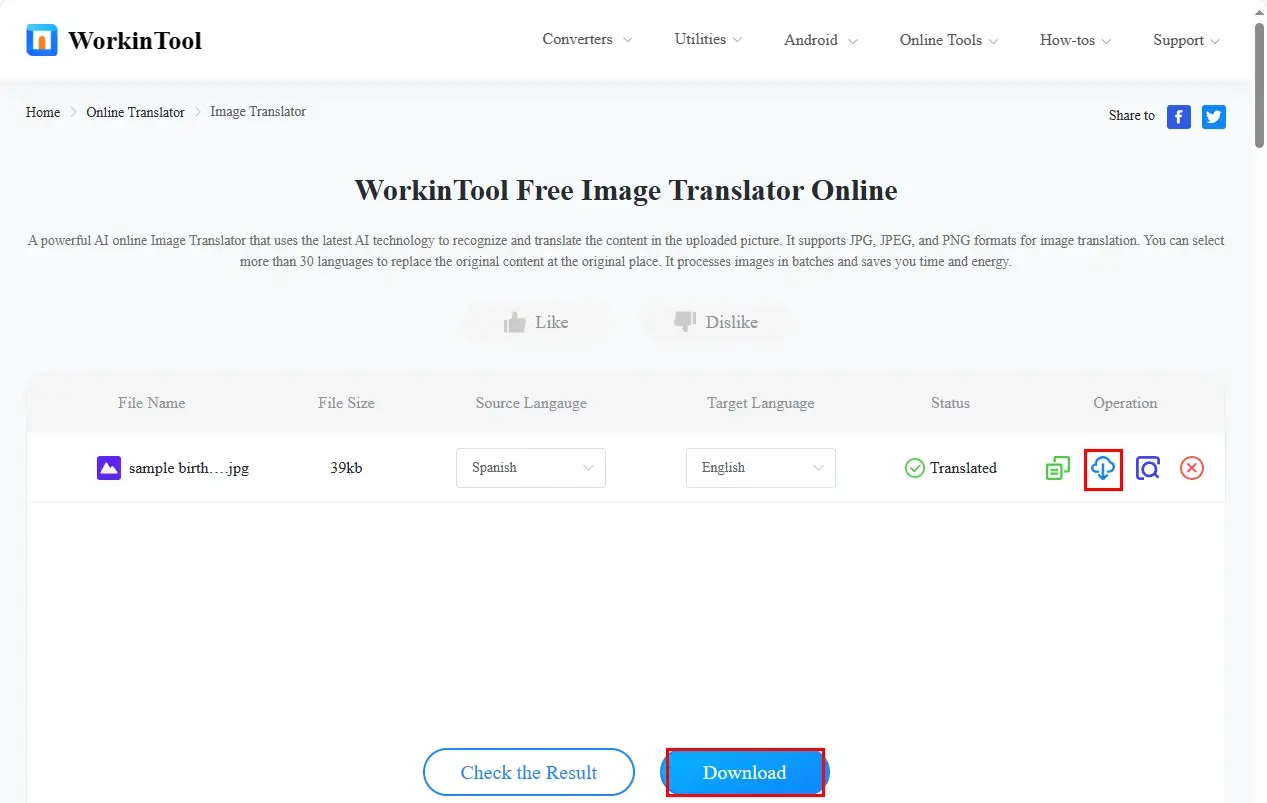 how to translate birth certificate online through workintool online image translator 2