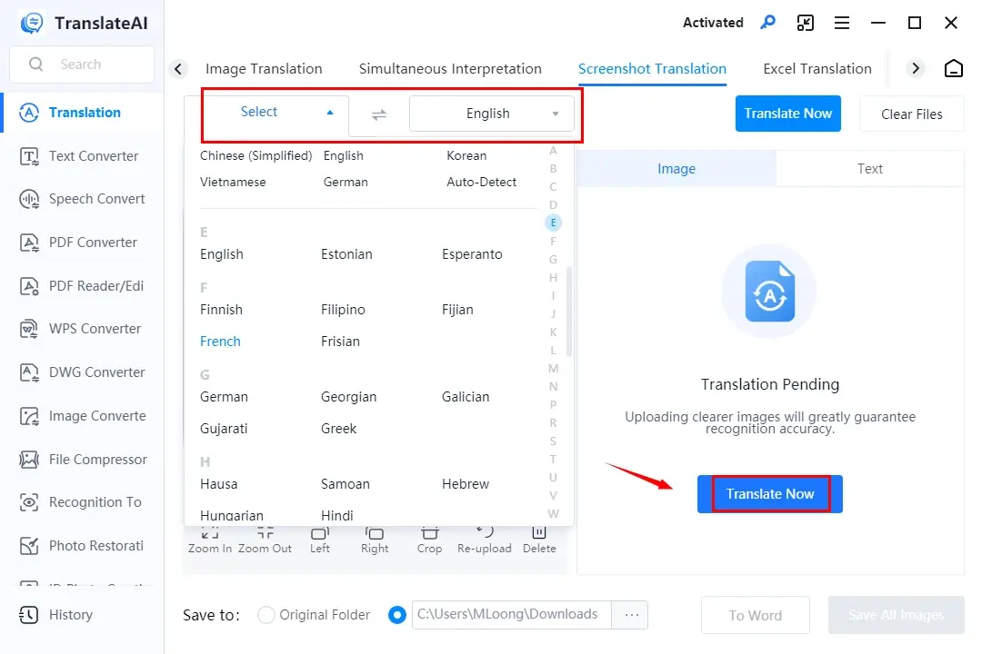 how to translate emails to english in workintool trasnlateai screenshot translation 1