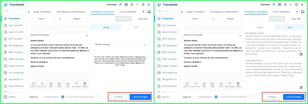 how to translate emails to english in workintool trasnlateai screenshot translation 2