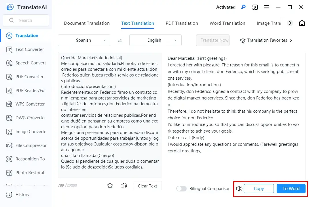 how to translate emails to english in workintool trasnlateai text translation 2