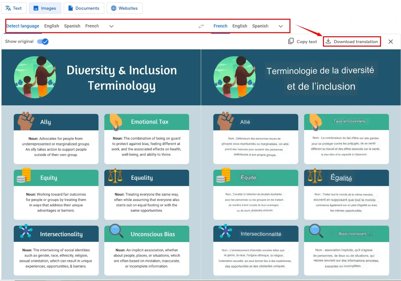 how to translate infographics in google translate