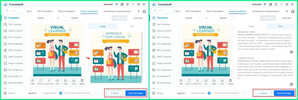 how to translate infographics in workintool translateai 2