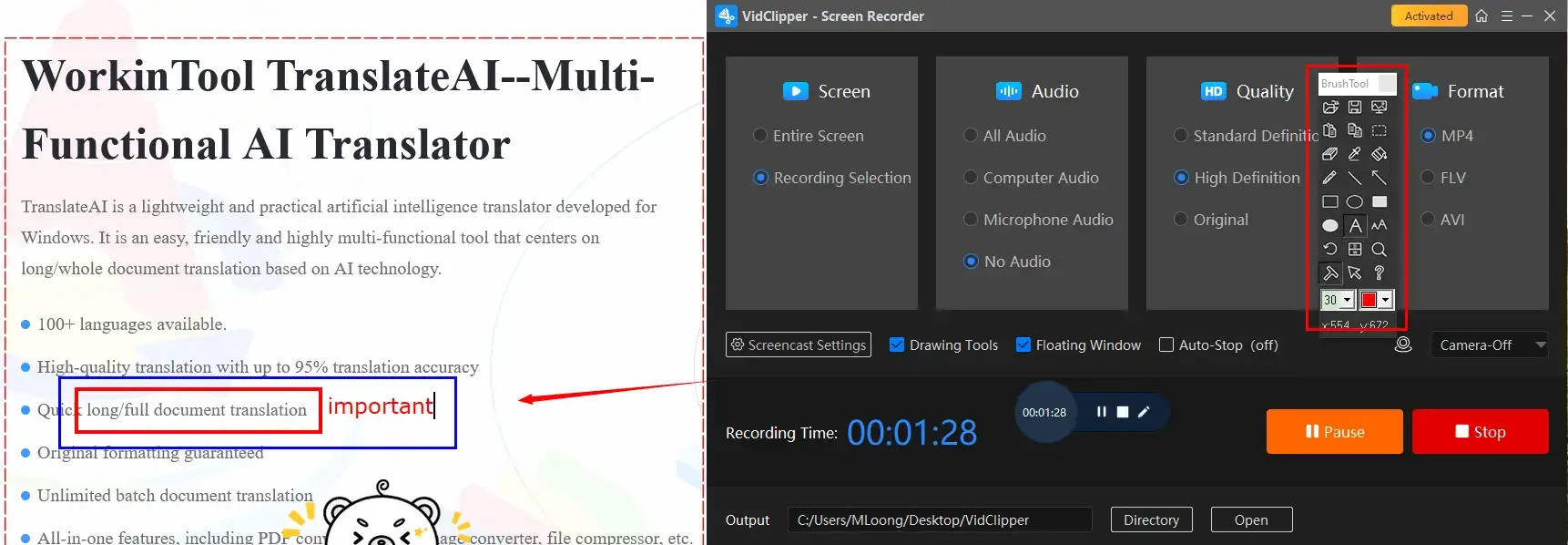 screen record firefox on windows in workintool capture screen recorder with drawing toolbar