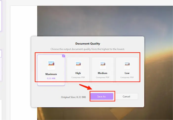 select the output document quality