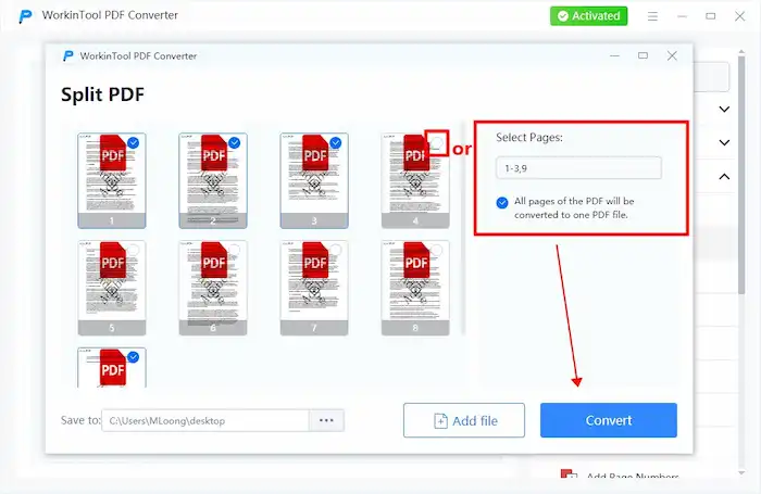 split pdf pages workintool