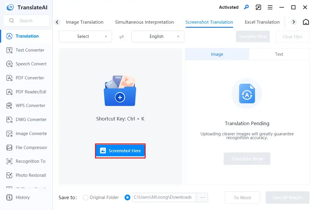 take a screenshot in workintool translateai screenshot translation