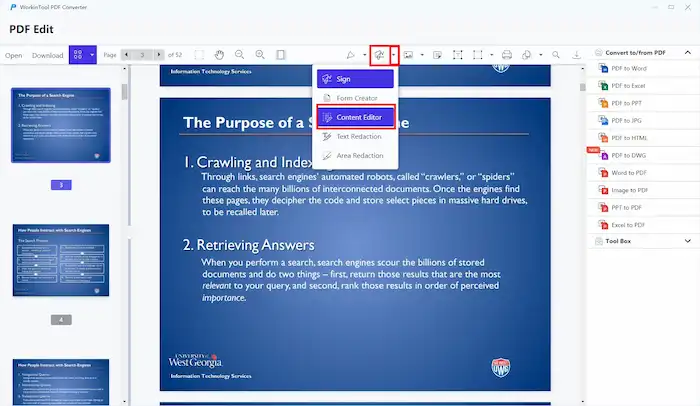 workintool select pdf content editor