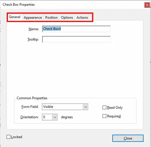 adobe check box properties