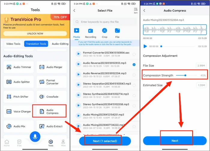 compress audio file on android