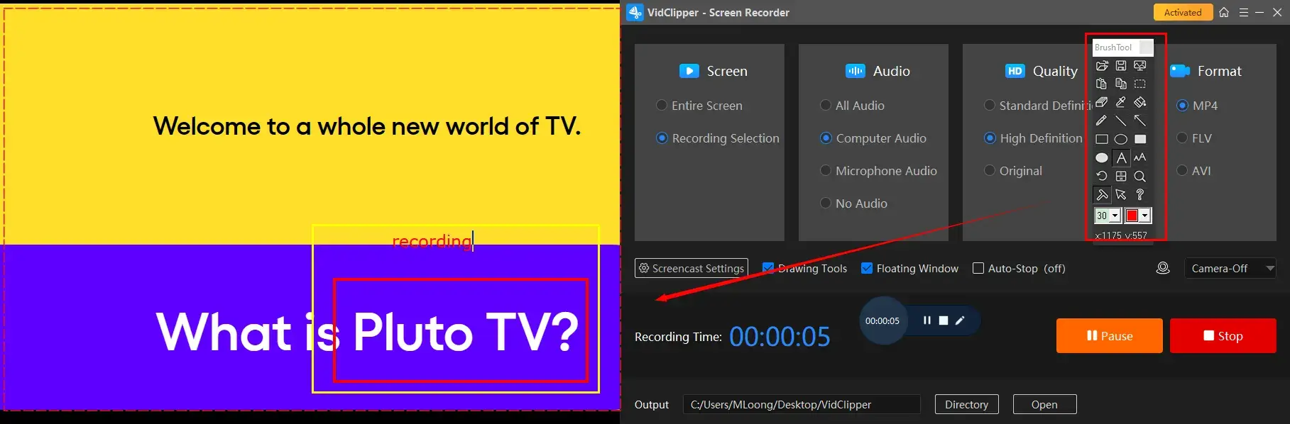 how to record pluto tv on windows with workintool capture screen recorder drawing toolbar
