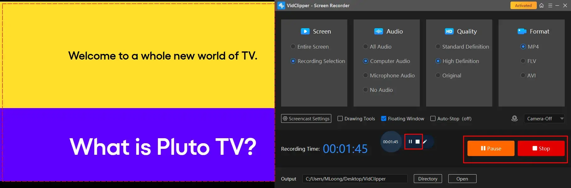 how to record pluto tv on windows with workintool capture screen recorder