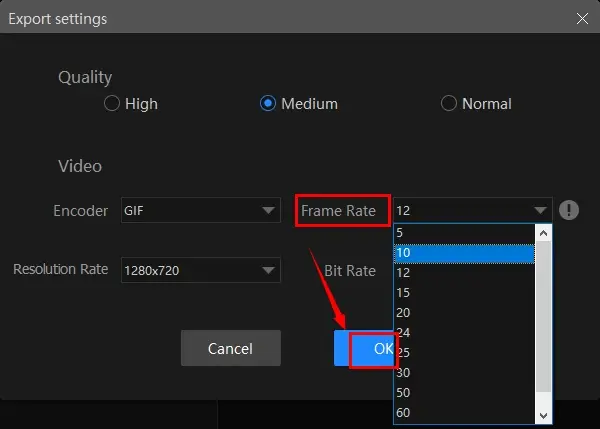 how to reduce frame rate of a gif in workintool vidclipper