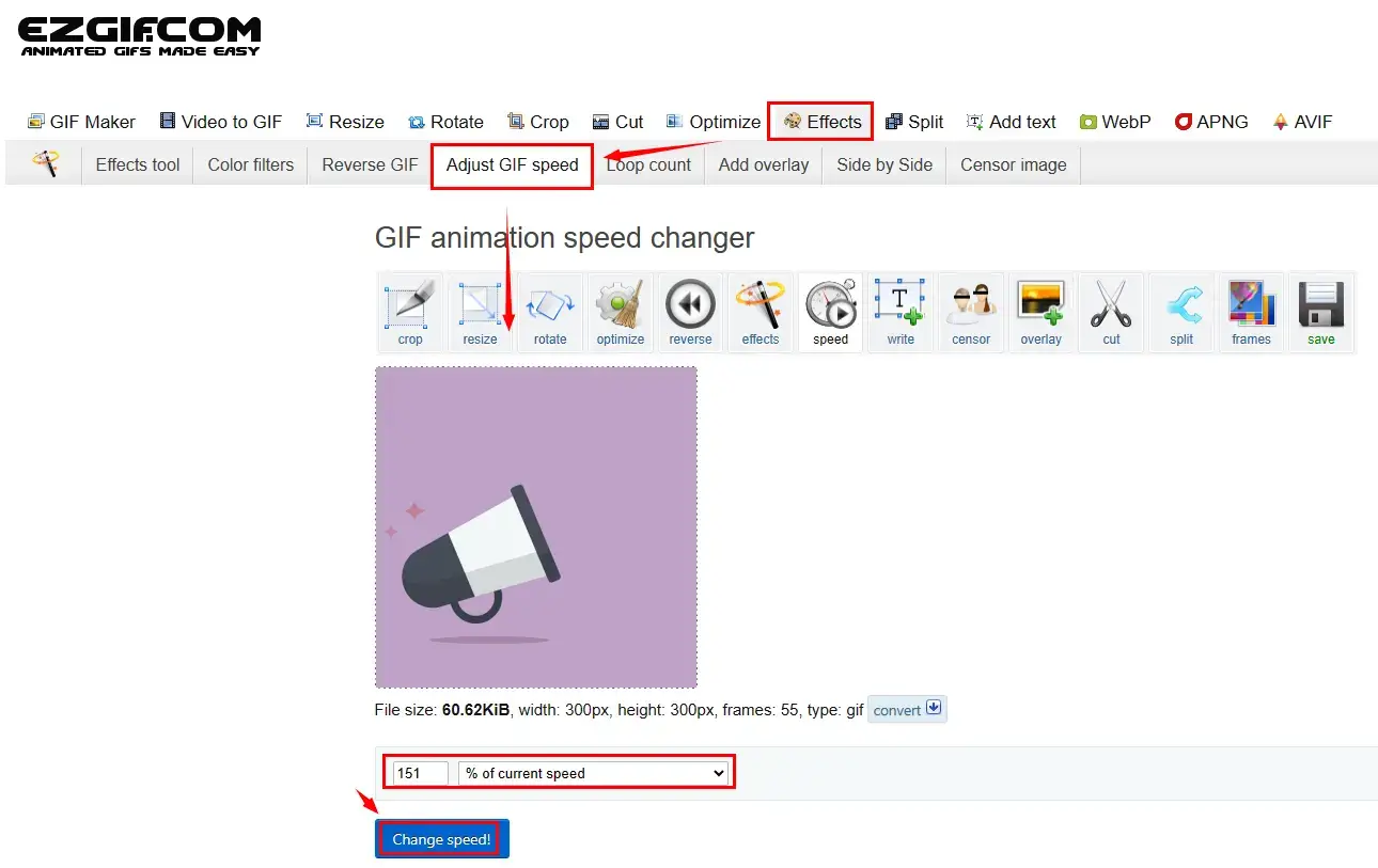 how to speed up a gif online with ezgif