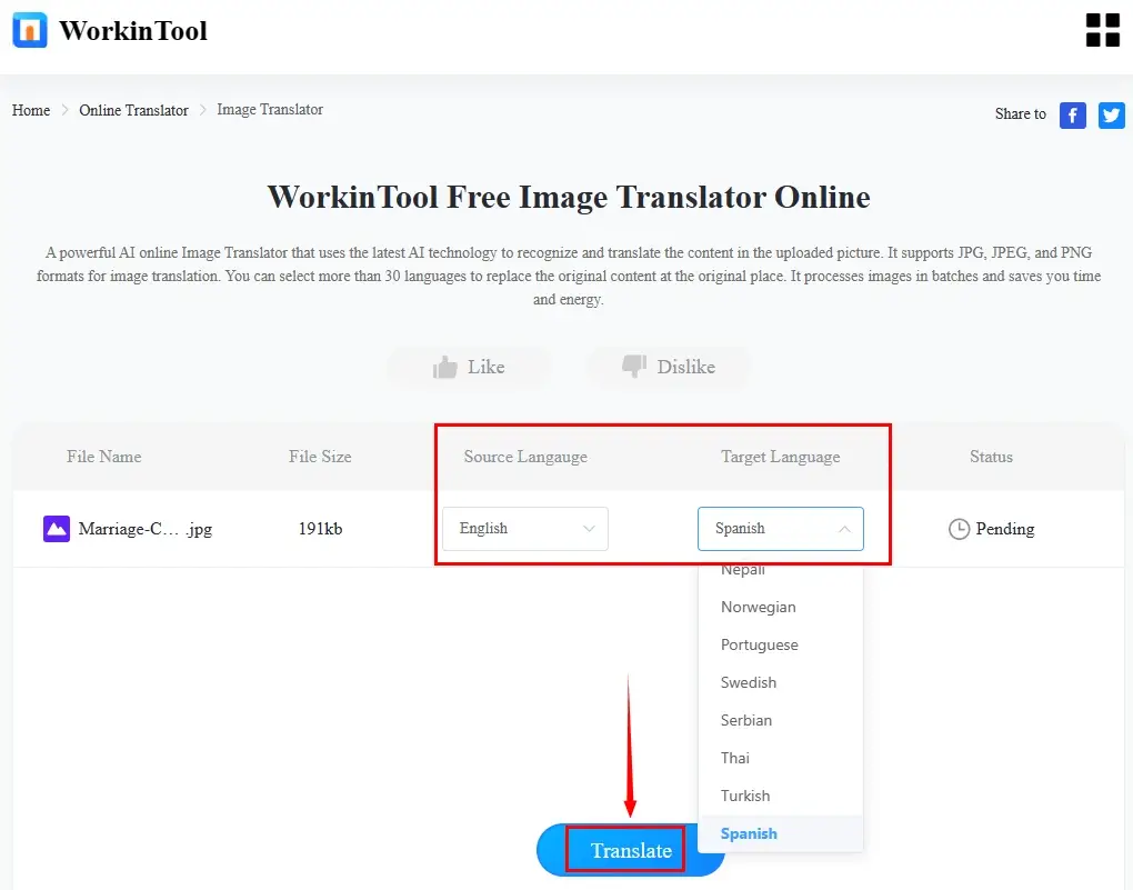 how to translate a marriage certificate online in workintool online image translator