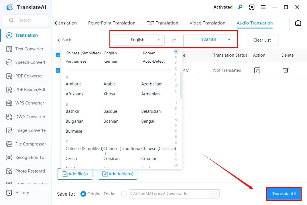 how to translate a podcast with workintool translateai