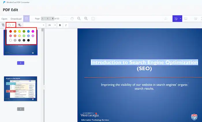 change text color in pdf workintool
