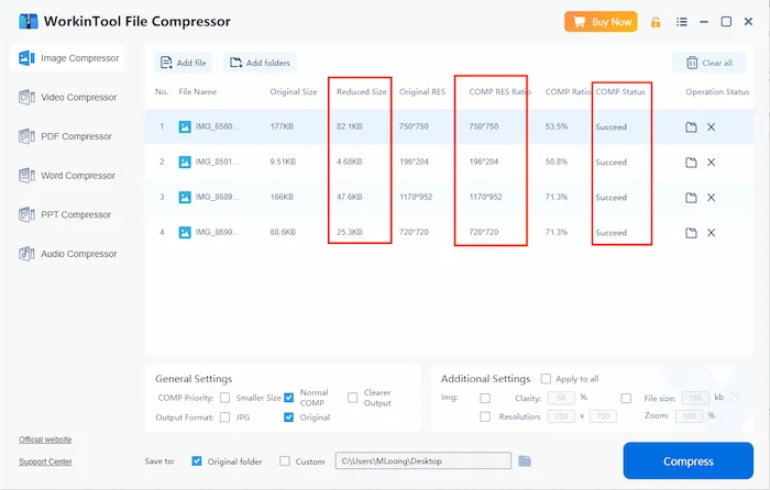 check the compression result