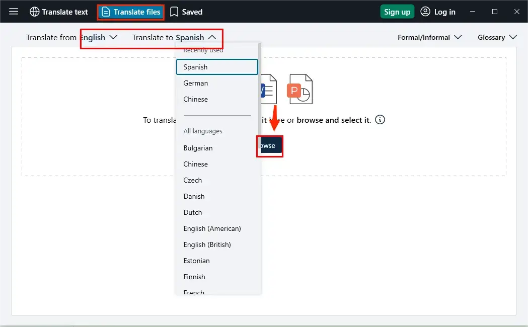 choose translate files in deepl and select languages