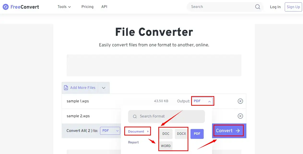 how to convert wps to word online in freeconvert