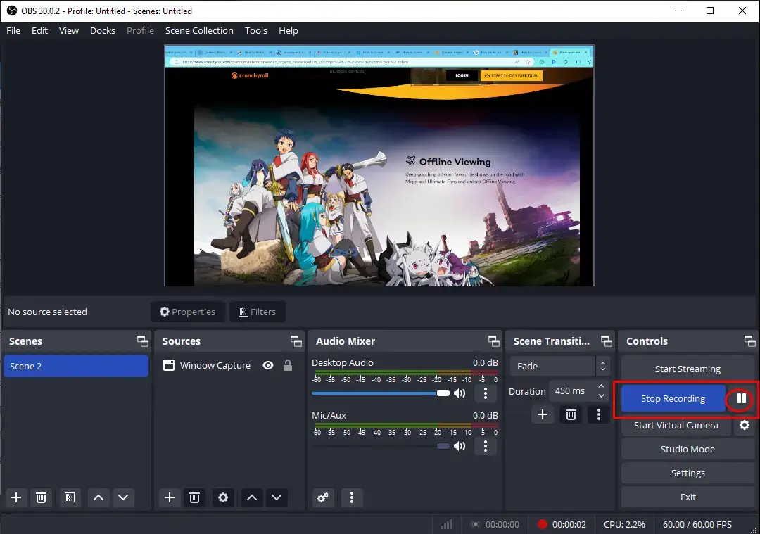 how to screen record crunchyroll on obs 3