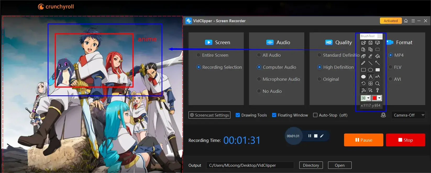 how to screen record crunchyroll on windows using workintool capture screen recorder plus drawing tool