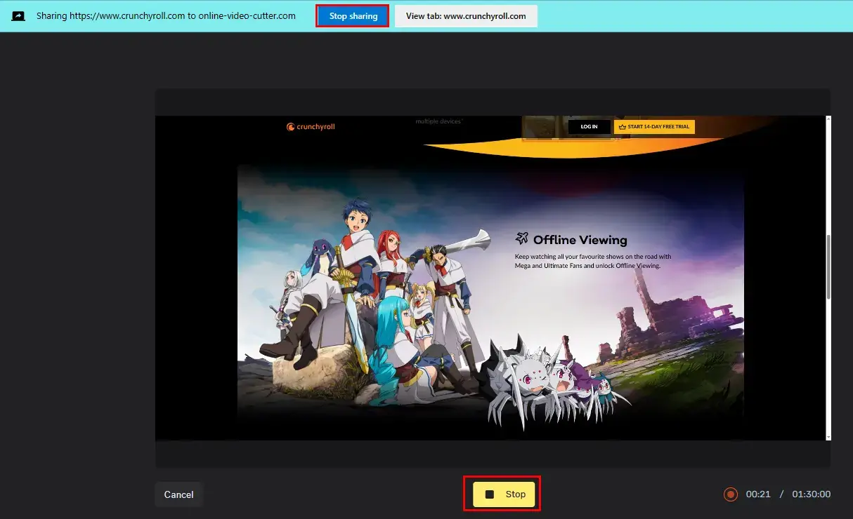 how to screen record crunchyroll online via 123 apps online screen recorder 2
