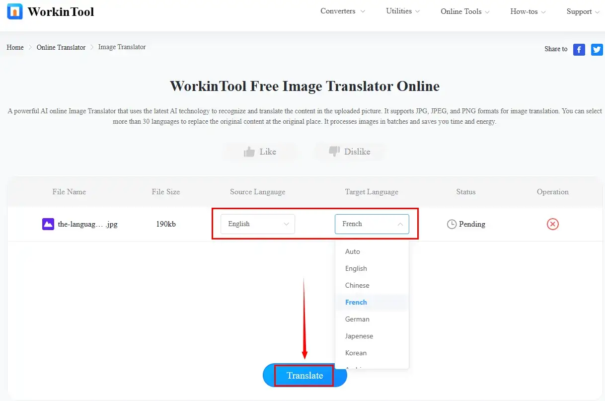 how to translate a marketing poster online in workintool online image translator 1