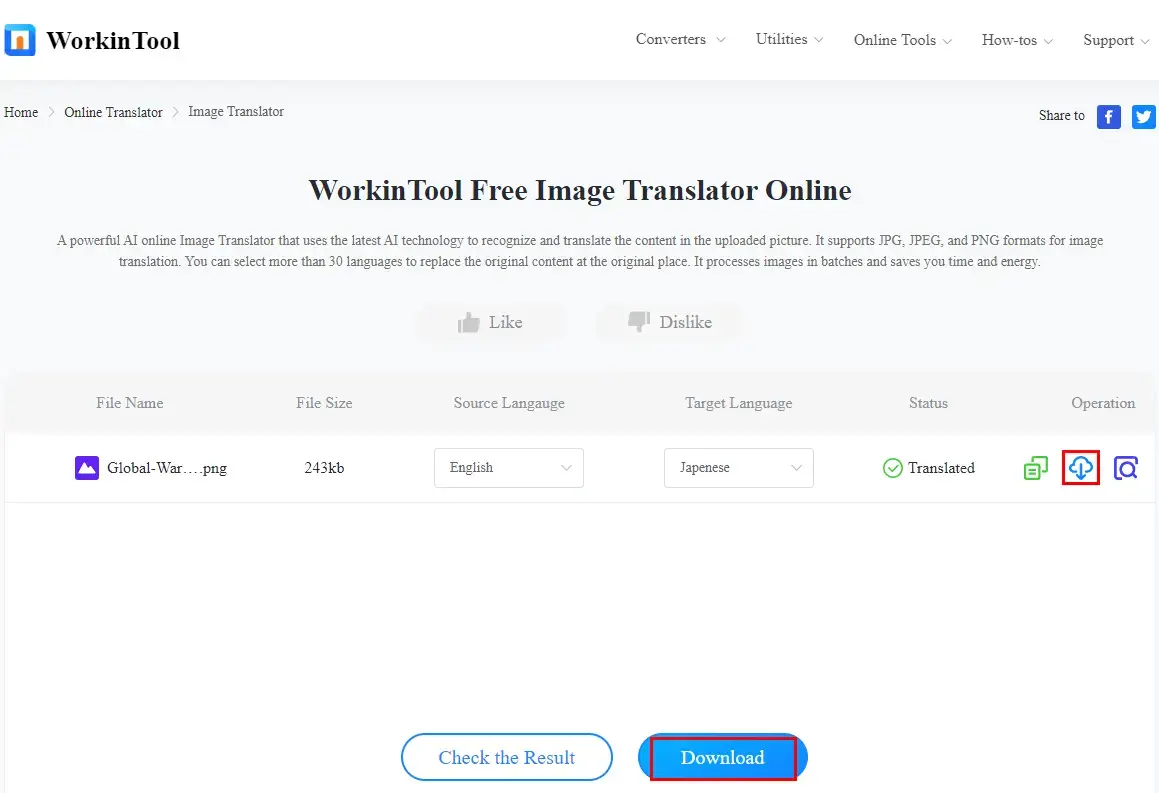 how to translate a marketing poster online in workintool online image translator 2