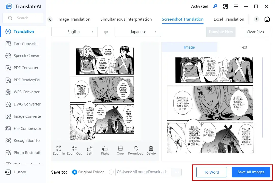how to translate manga through a desktop app workintool translateai screenshot translation