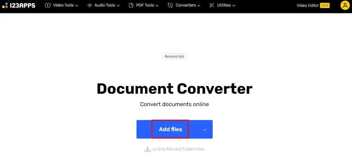 open document converter of 123 apps and upload a file