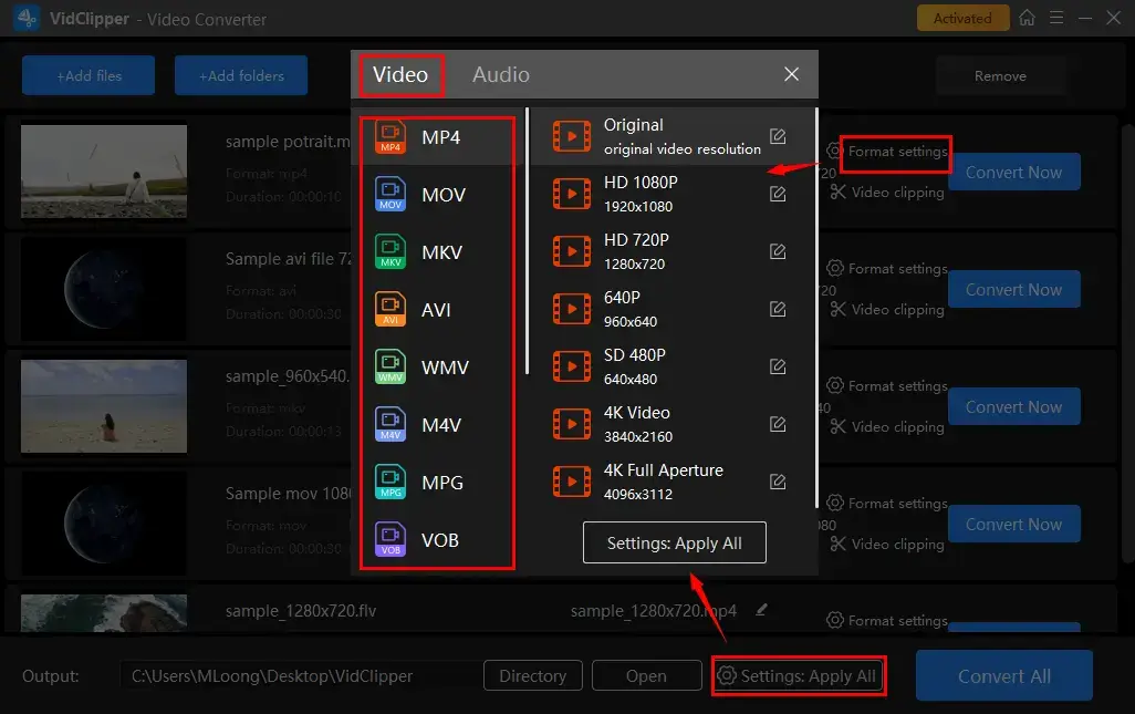 how to change video format in workintool vidclipper on windows