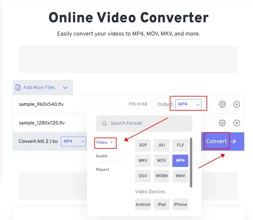 how to change video format online in freecomvert