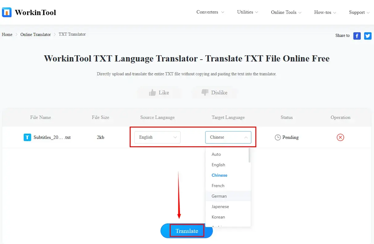 how to translate a txt file using workintool online txt translator 1