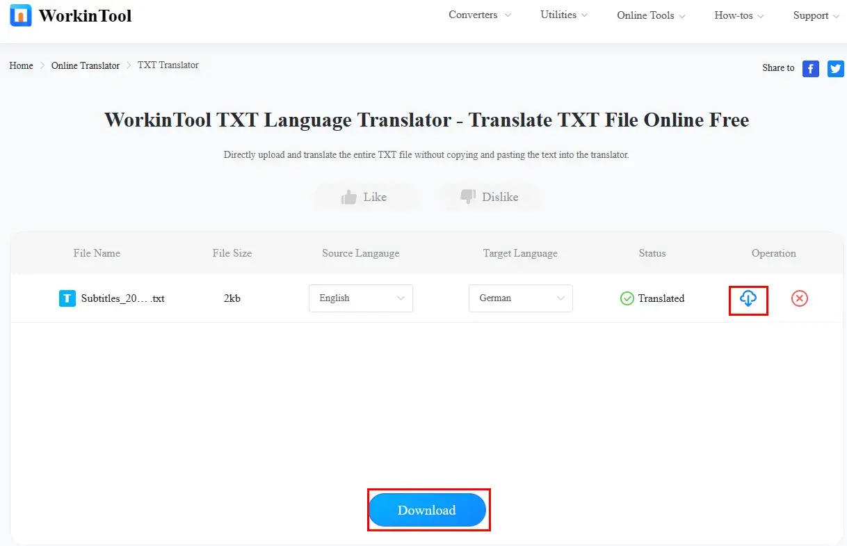 how to translate a txt file using workintool online txt translator 2
