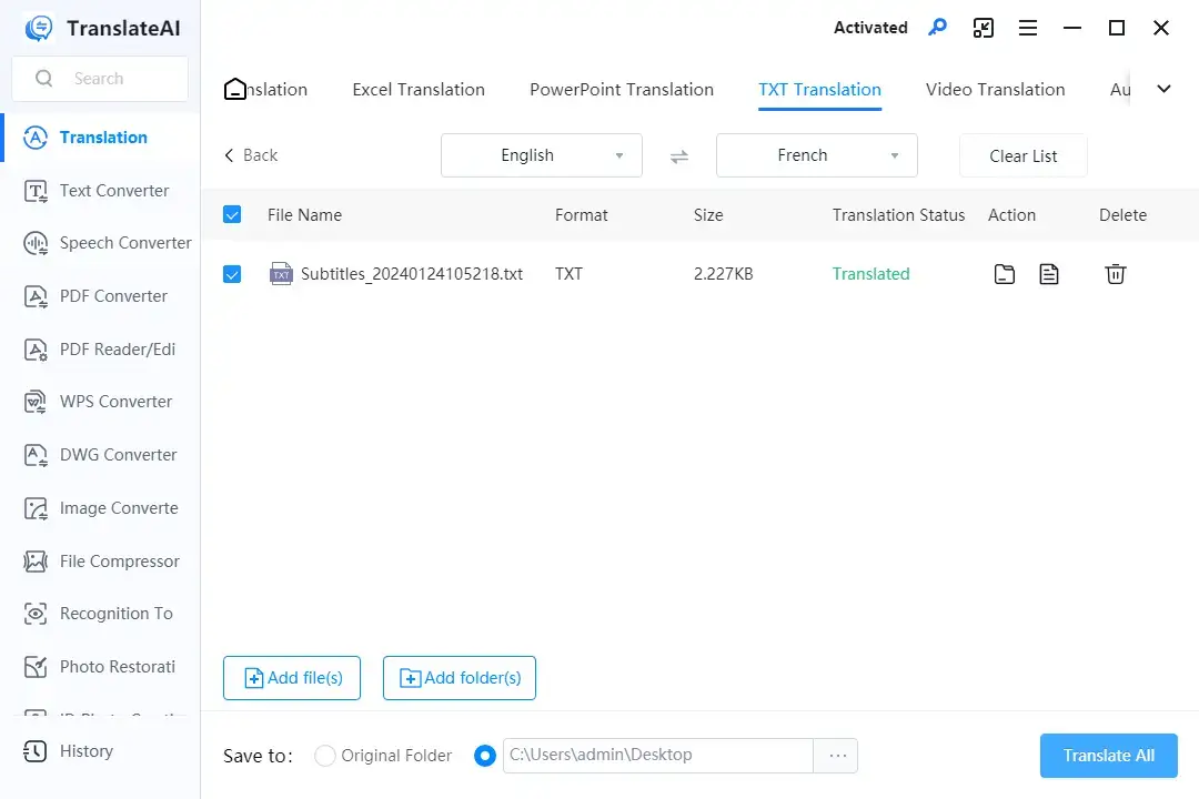 how to translate a txt file using workintool translateai 2