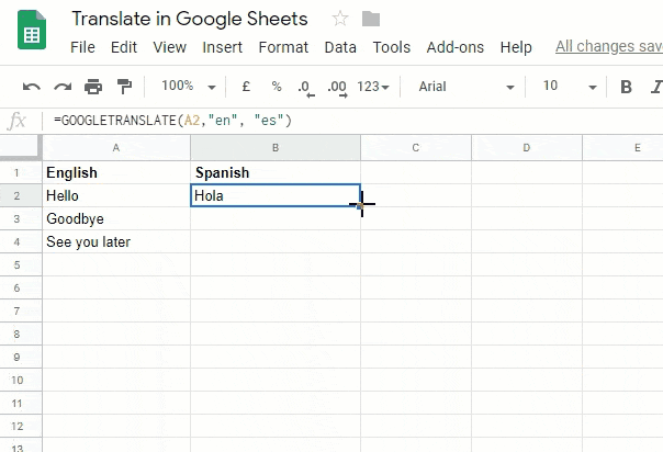 how to translate an entire google sheets with translation formula