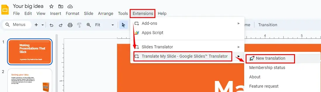 how to translate google slides with translate my sildes add on