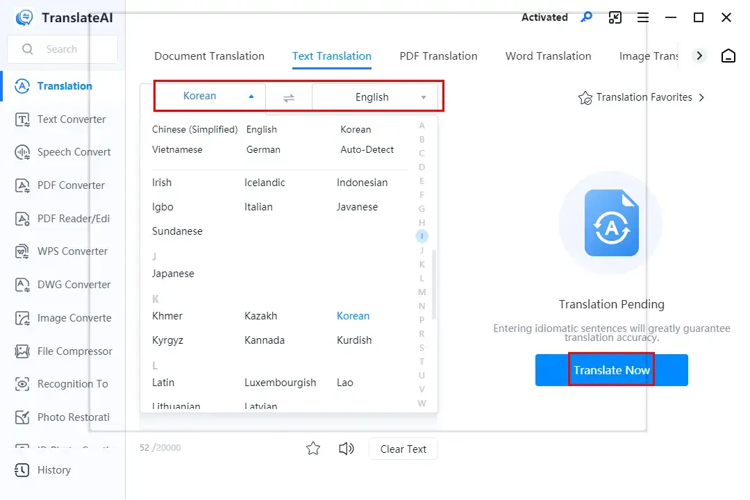 how to translate korean to english in workintool translateai 1