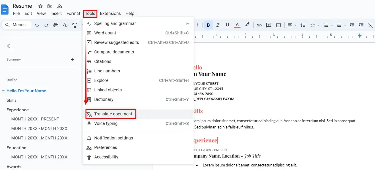how to translate on google docs with its built in translation feature 1