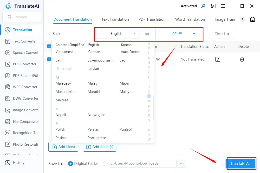 how to translate on google docs with workintool translateai document translation